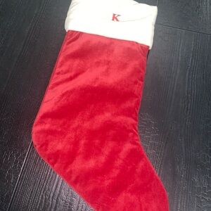 Pottery Barn Letter K Monogram‎ Christmas Stocking Red Velvet